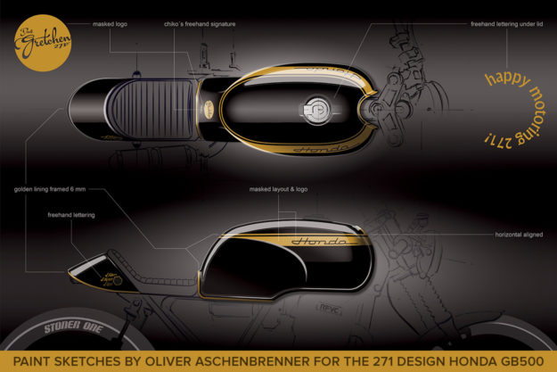 Paint sketches by Oliver Aschenbrenner for the 271 Design Honda GB500