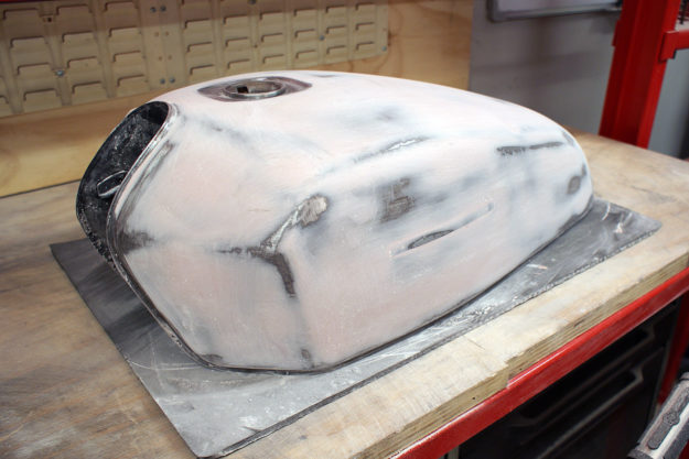Sanding down a motorcycle tank