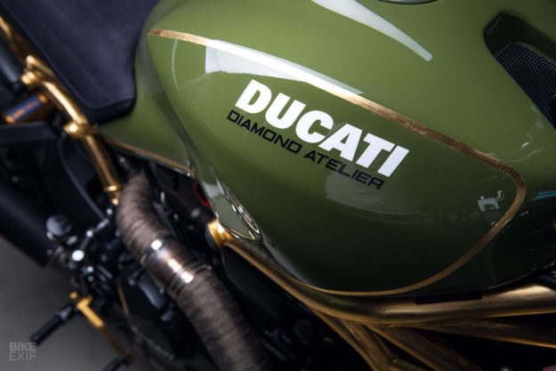 A Ducati Monster 1200 R with 24K gold accents, by Diamond Atelier