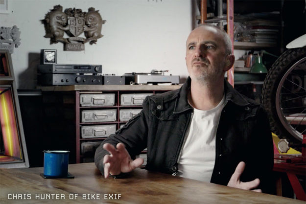 Chris Hunter of Bike EXIF, interviewed for Oil In The Blood—the definitive movie about the custom motorcycle and cafe racer scene