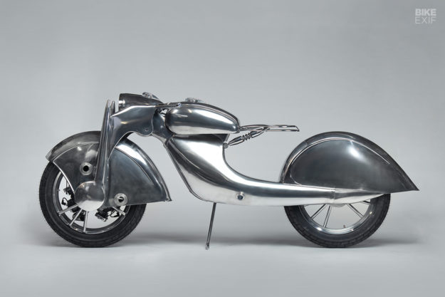 Motorcycle art: A front-wheel-drive motorcycle by Rodsmith for the Haas Museum