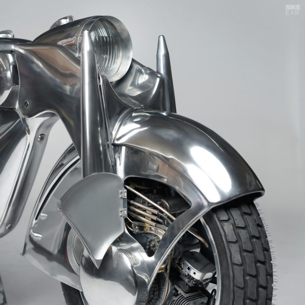 Motorcycle art: A front-wheel-drive motorcycle by Rodsmith for the Haas Museum