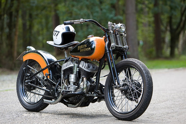 1948 Harley WL custom motorcycle owned by Patrick Heselmans