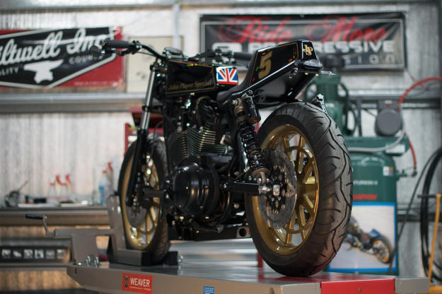 The Player: DP Customs' radical 1200 Sportster looks magnificent in the classic JPS racing livery.