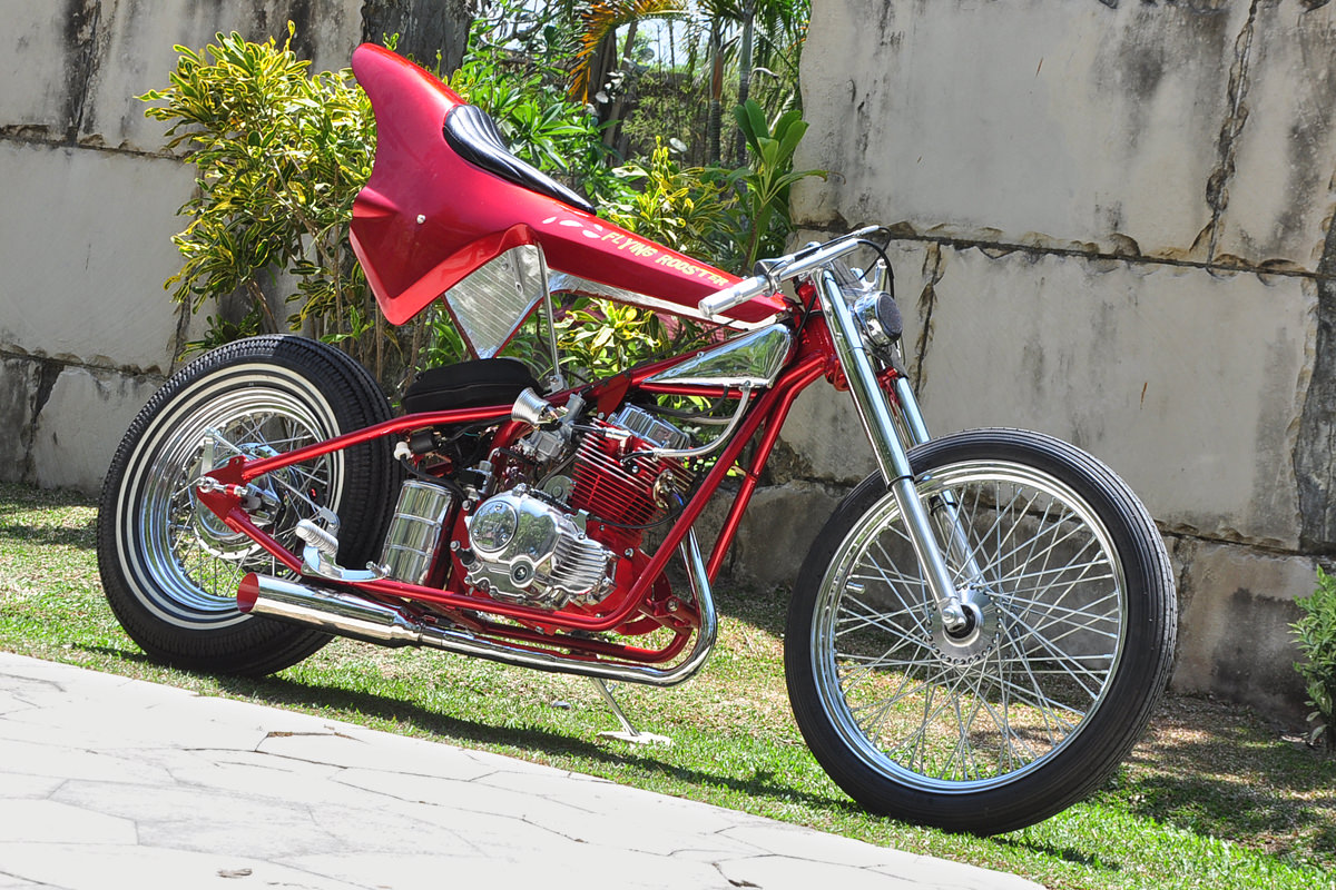 The incredible Cleveland Cyclewerks 'Flying Rooster,' a one-off custom tribute to 1970s drag-racing Funny Cars.