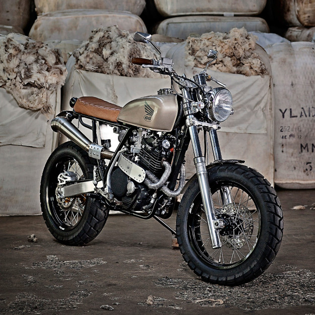 This Honda XR600 was set up for the Australasian Safari. It's now retired, and starting a new life as a very classy street tracker.