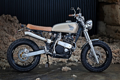 This Honda XR600 was set up for the Australasian Safari. It's now retired, and starting a new life as a very classy street tracker.