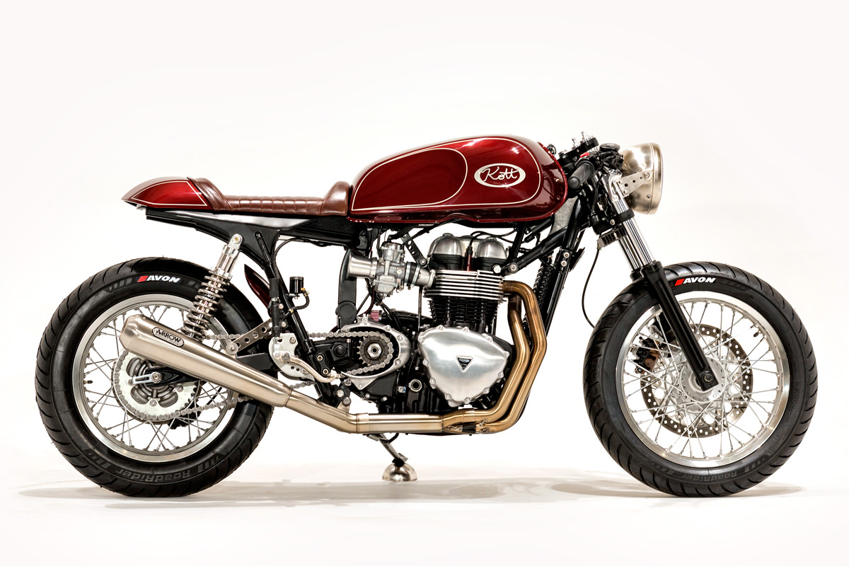 Triumph Thruxton cafe racer built by Kott Motorcycles for Ryan Reynolds. 