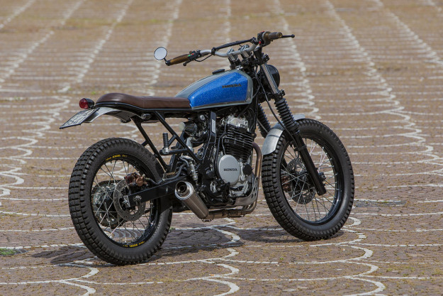 Marco di Marcello works as a physiotherapist—but he has built a custom Honda Dominator NX650 worthy of a pro garage.