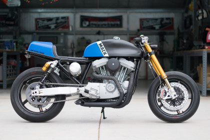 Mack: A bruising, cafe-themed Sportster from DP Customs.