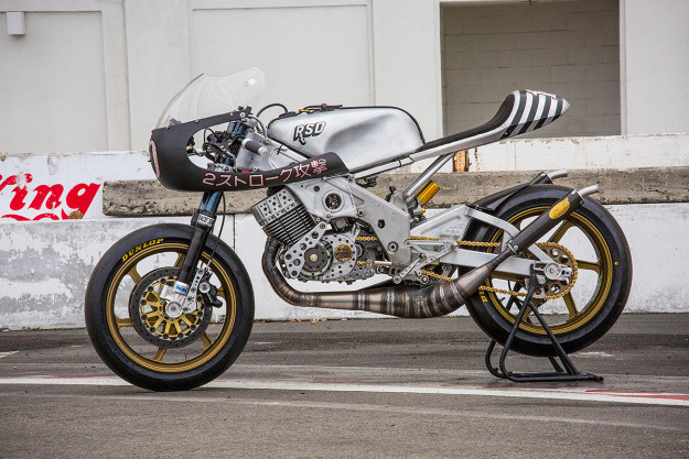 Roland Sands crashed the party at the Born Free chopper show with this insane Yamaha 2-stroke custom.