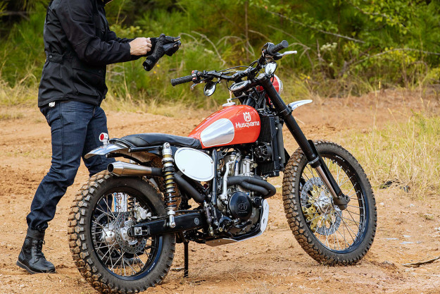 This Husqvarna 510 looks like a vintage dirt bike, but it is actually a cleverly disguised modern-day motorcycle.
