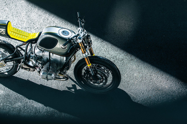 Stunt Double: A custom BMW R75/6 sporting the colors of the Breitling Jet Team.