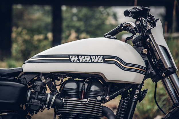 One Track Mind: a killer custom 2014 Triumph Thruxton 900 by Onehandmade