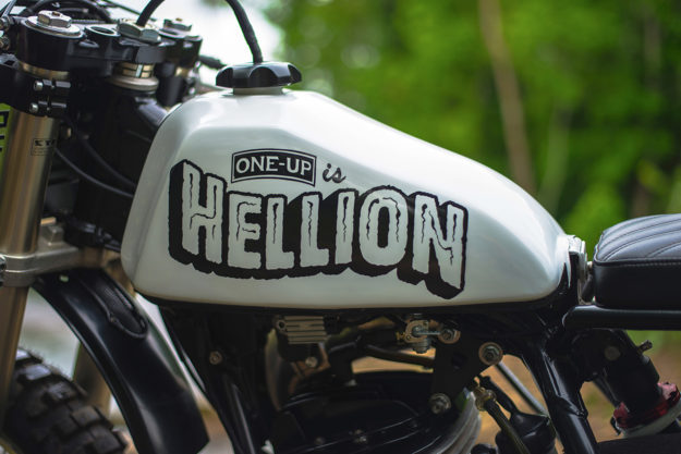 Hellion: An off-the-wall Yamaha WR500 by custom builder One-Up Moto Garage.