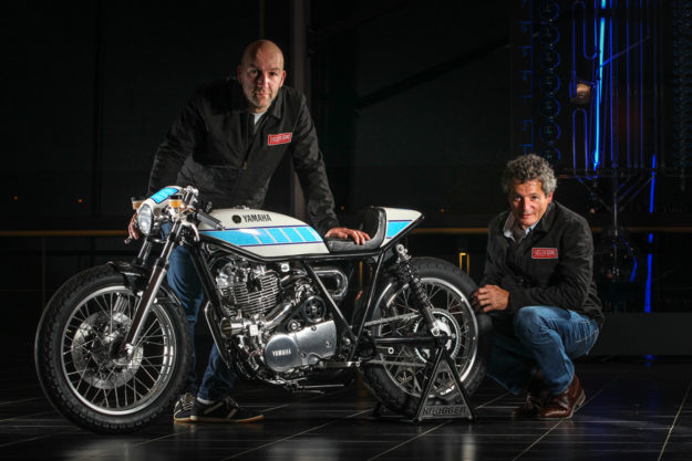 Belgian world champion bike builder Fred 'Krugger' Bertrand and famed MotoGP mechanic Bernard Ansiau.