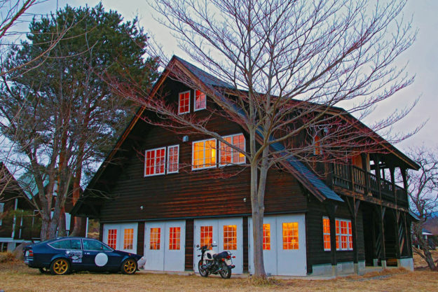 The home of Shiro Nakajima's 46Works custom motorcycle workshop, a beautiful old building in the foothills of the Yatsugatake Mountains. 