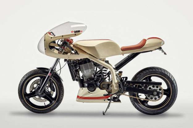 A rare MZ Skorpion cafe racer, meticulously built by Australian Jeff Lamb.