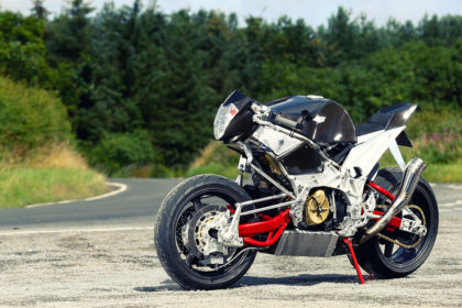 Not your average shed build: An Aprilia-powered brute with hub-center-steering.