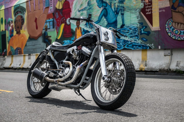 This Harley 883 Sportster tracker is a daily rider as well as a Brooklyn Invitational show bike.