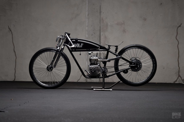 This board tracker motorcycle from Wolf Creative Customs is powered by a Briggs and Stratton engine