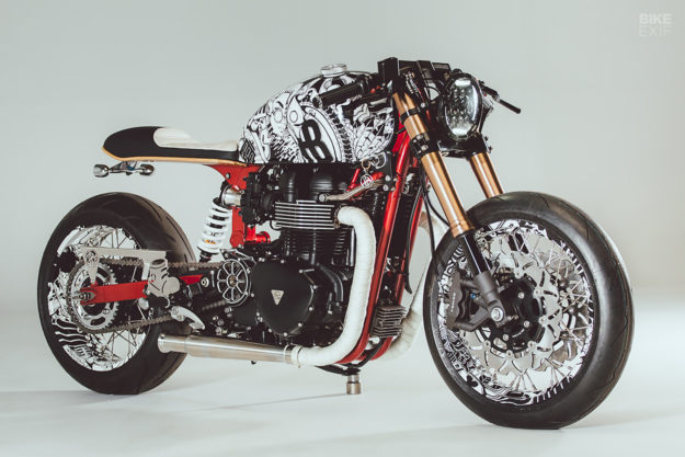 A Triumph Thruxton cafe racer with a street art vibe by Hans Bruechle