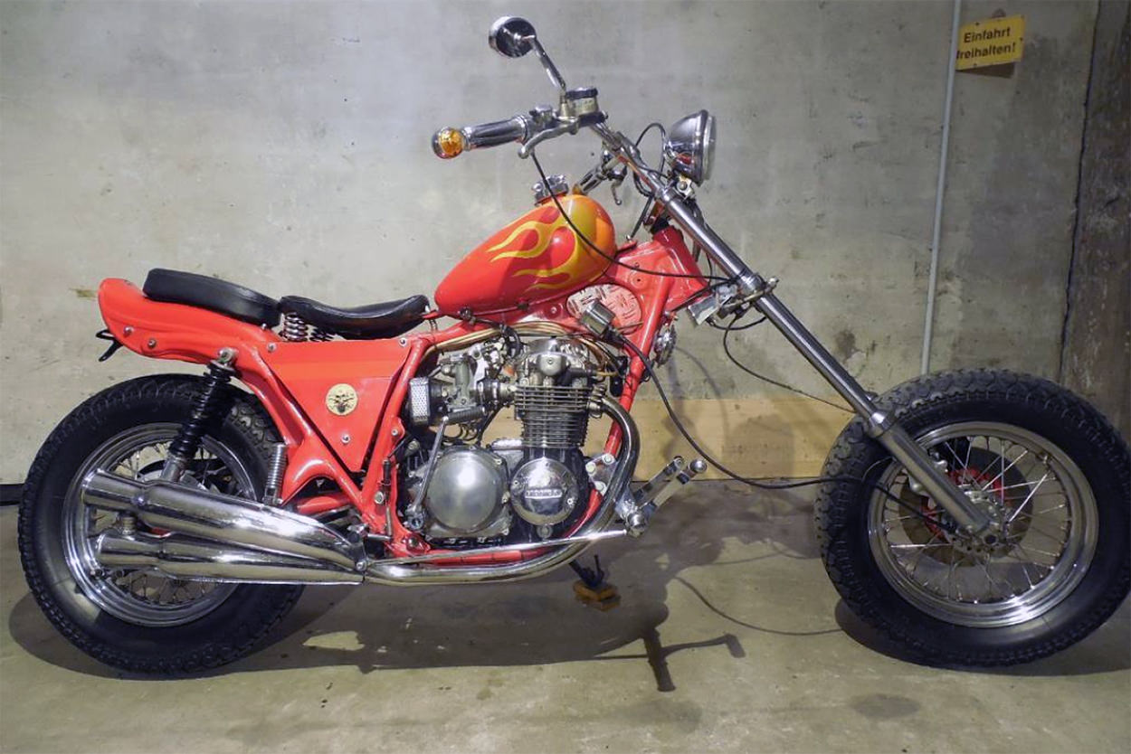 An original AME Honda CB500 chopper from the 90s, sold in Germany