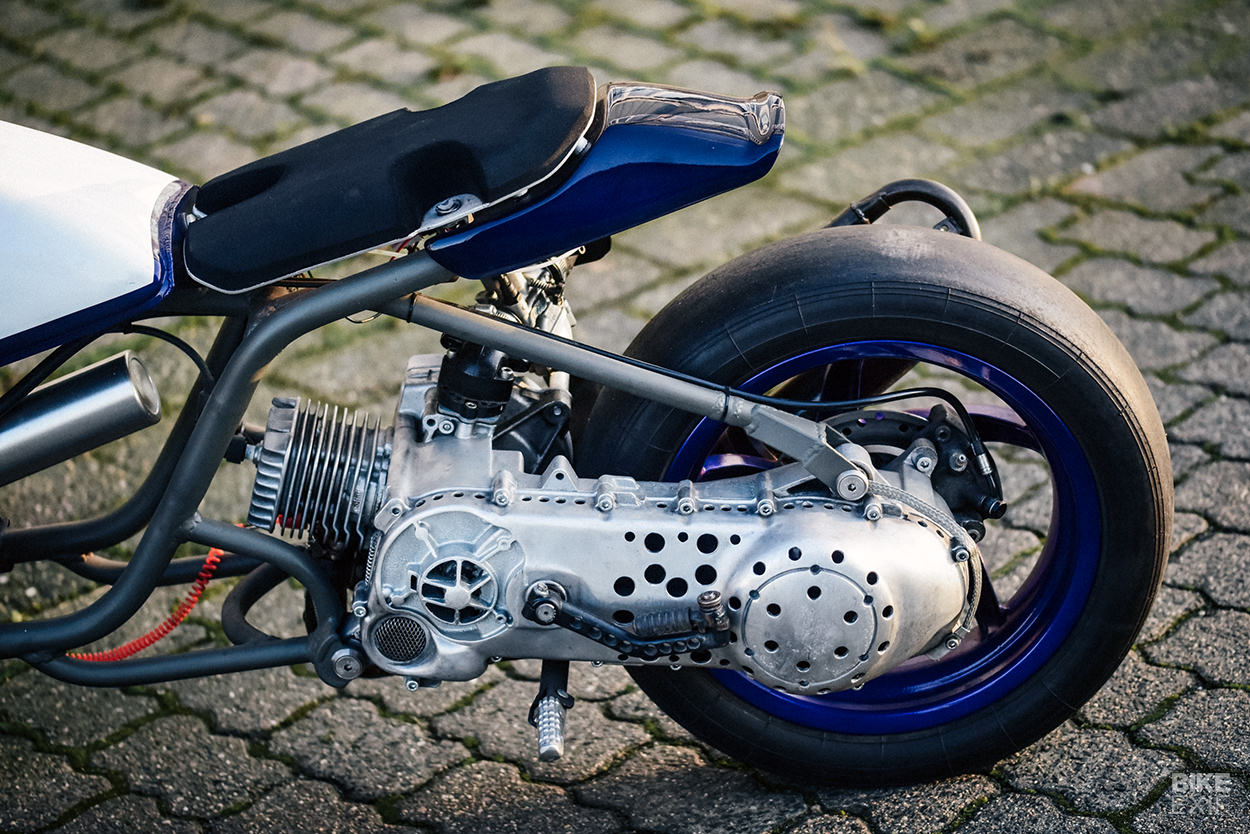 A NOS-fuelled Piaggio NRG built for scooter drag racing