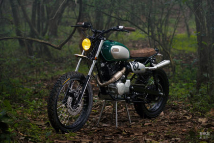 A custom Hero Karizma scrambler from an Indian back yard