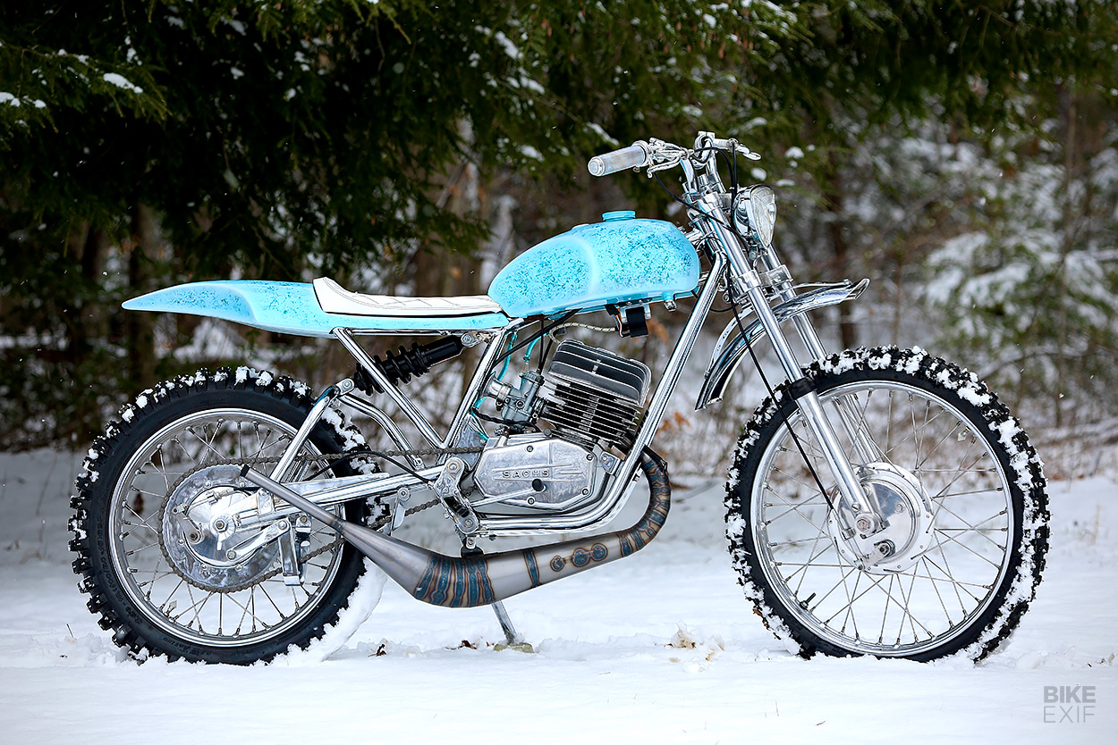 Snow motorcycle: A Penton with studded ice tires