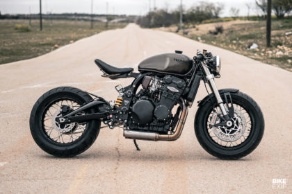 Custom Triumph Trophy 1200 bobber with over 100 hp