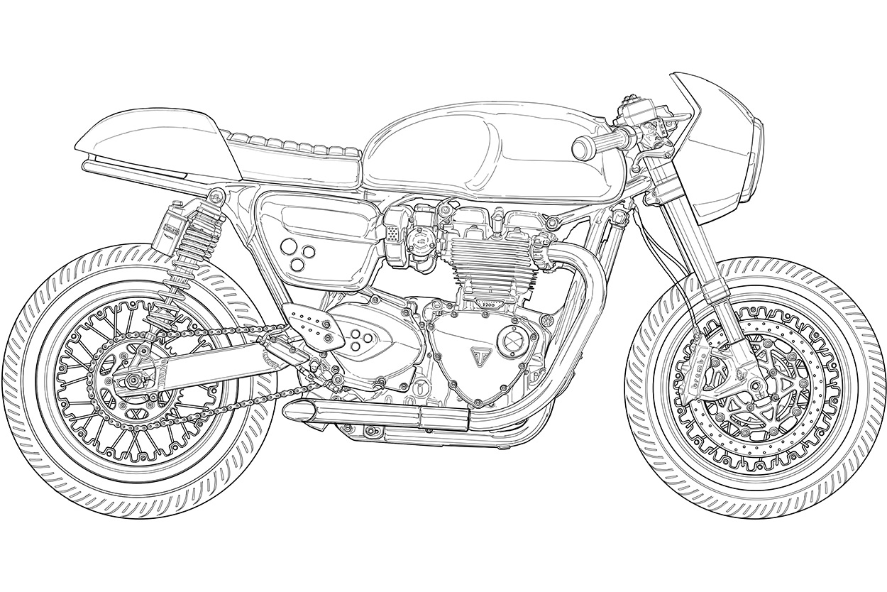 Free motorcycle coloring pages by Untitled Motorcycles and Ian Galvin