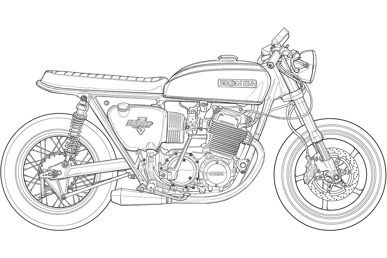 Free motorcycle coloring pages by Untitled Motorcycles and Ian Galvin