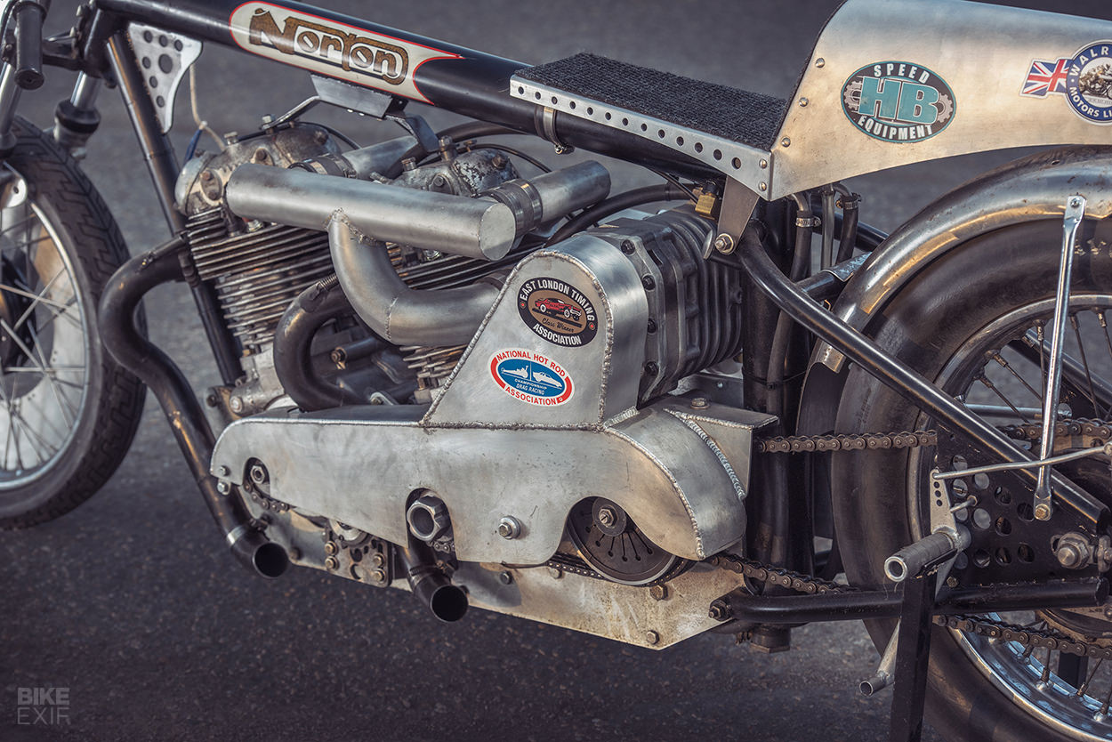 Supercharged twin-engine Norton drag bike by Herb Becker