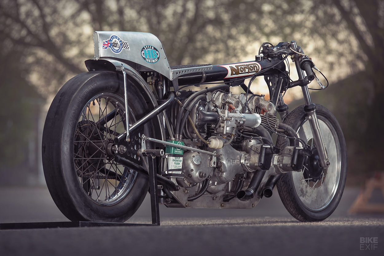 Supercharged twin-engine Norton drag bike by Herb Becker