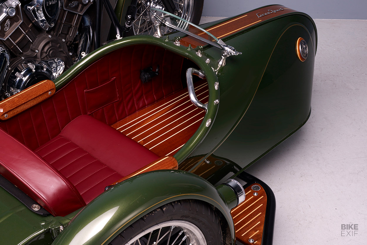 Indian Scout sidecar with wooden trim