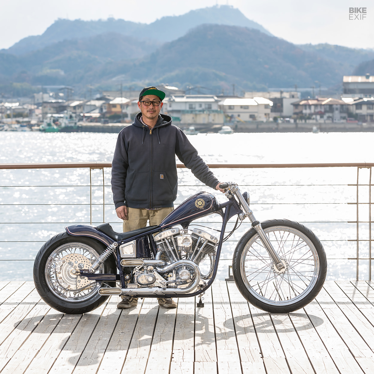 Yusaku Sato with his Harley-Davidson Shovelhead chopper