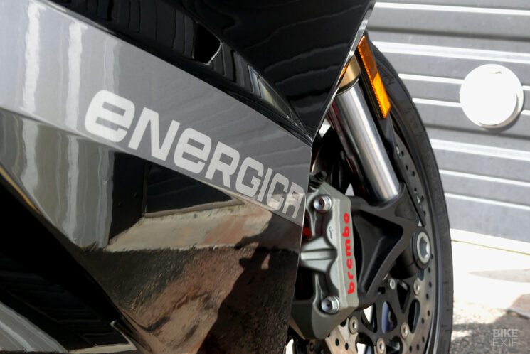 detail of Energica logo on the Ego