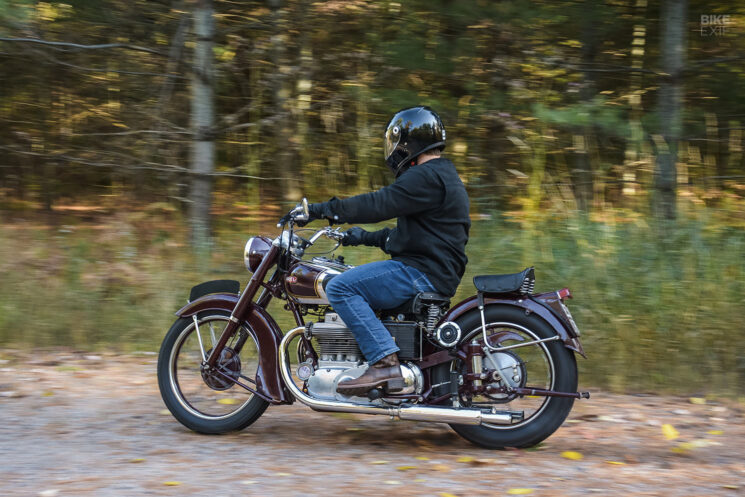 Riding an Ariel Square Four Motorcycle