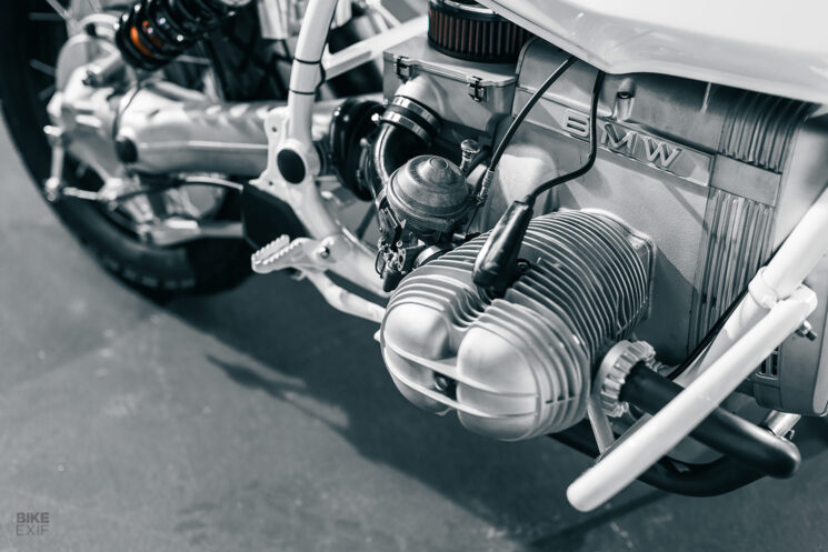 Custom BMW R80 scrambler in arctic white