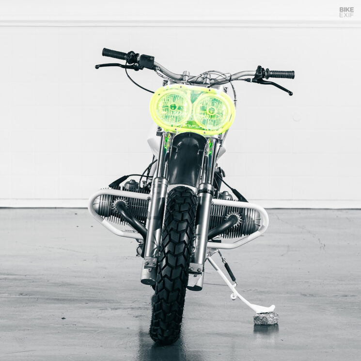 Custom BMW R80 scrambler in arctic white