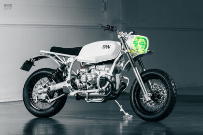 Custom BMW R80 scrambler in arctic white