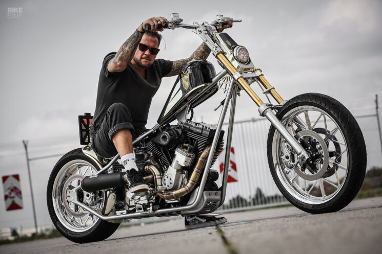 Performance chopper with West Coast Choppers CFL frame and S&S Cycle motor, by MB Cycles