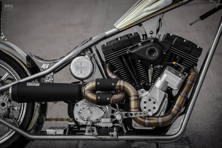 Performance chopper with West Coast Choppers CFL frame and S&S Cycle motor, by MB Cycles